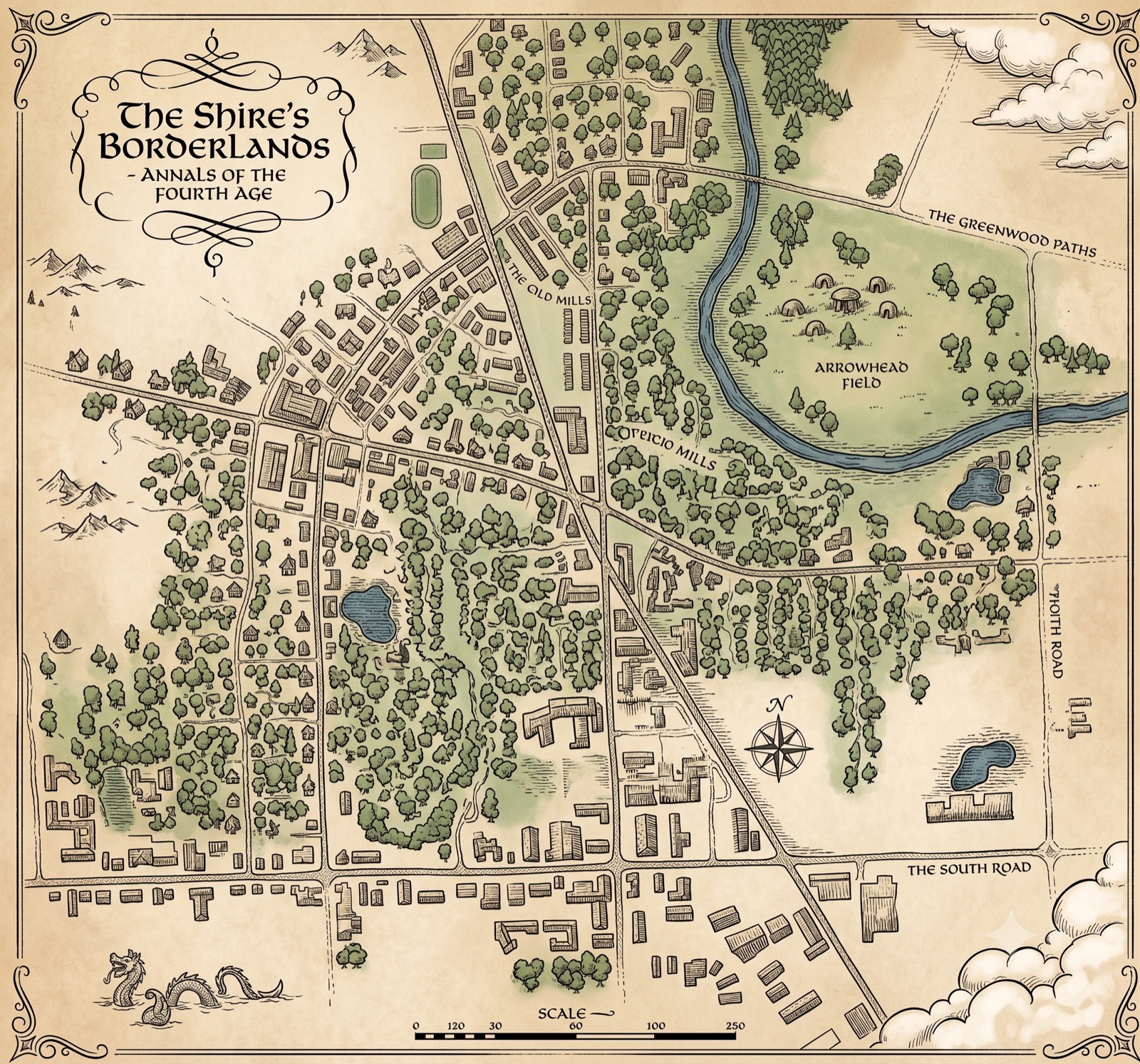 Hand-drawn fantasy-style town map