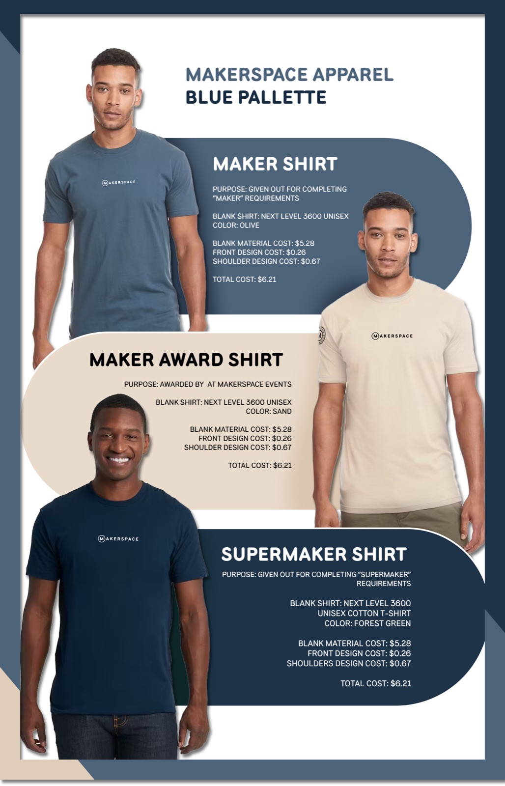 Makerspace apparel, blue palette