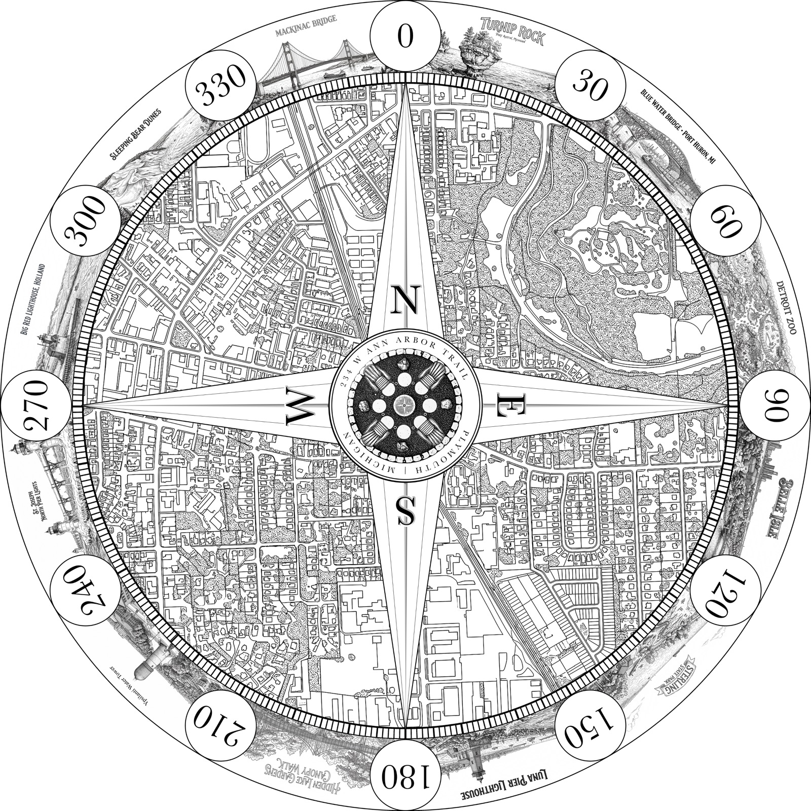 Firepit topper, laser-cut compass map