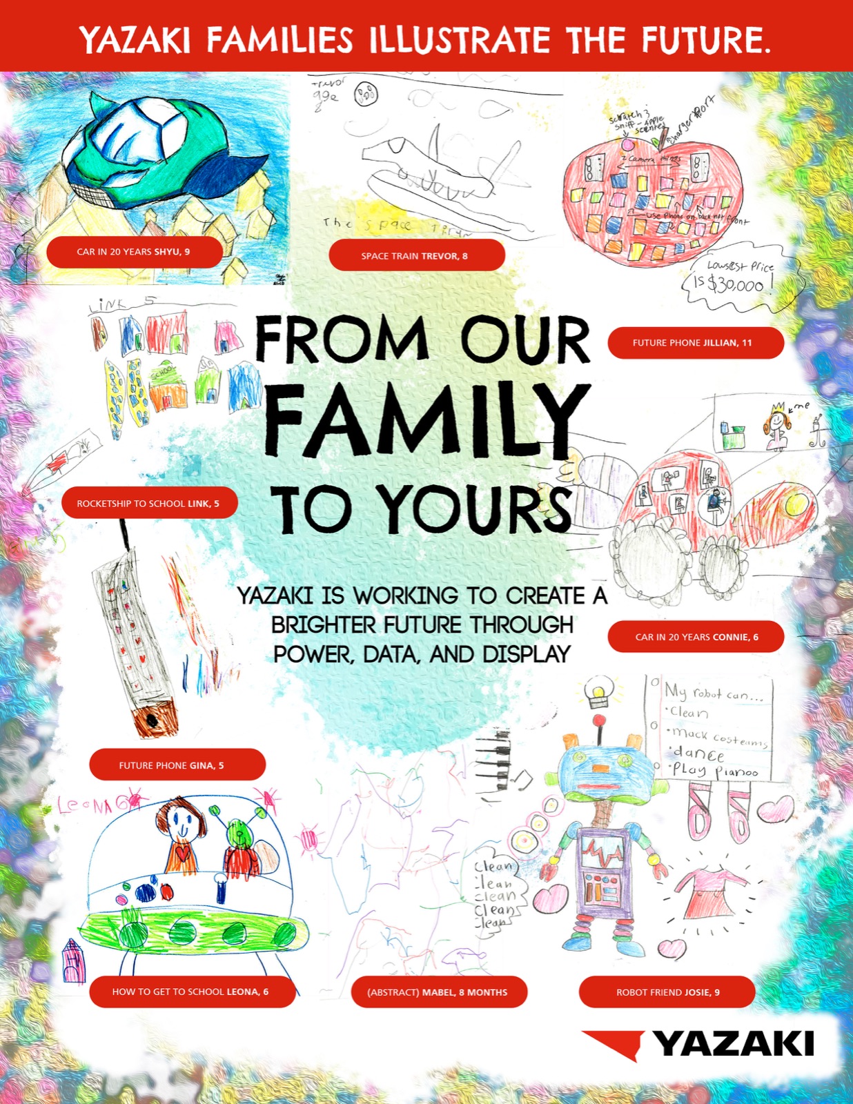 Magazine ad with children's drawings