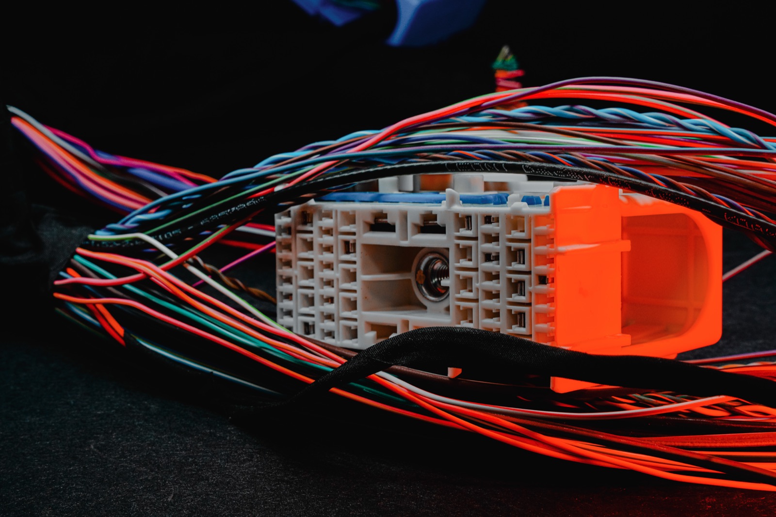 Macro photo of a wire harness connector