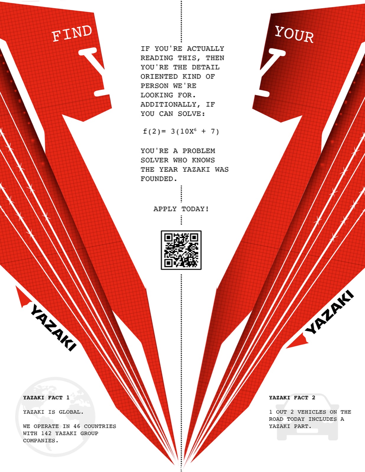 Recruiting flyer folded into a paper airplane